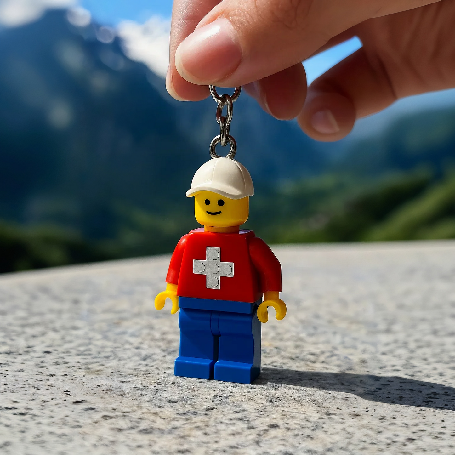 Minifigur Schlüsselanhänger Swiss Brick Schweizerkreuz