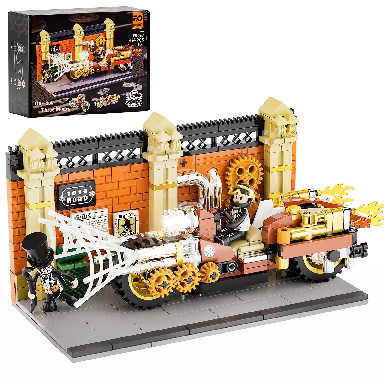 Lumibricks F9067 - Steampunk Motorcycle Pursuit - Steampunk-Motorradverfolgung
