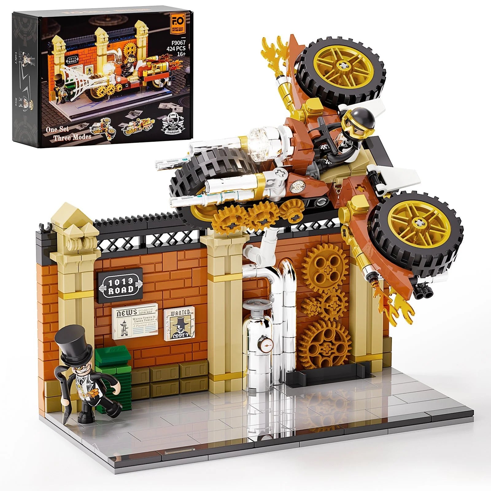 Lumibricks F9067 - Steampunk Motorcycle Pursuit - Steampunk-Motorradverfolgung