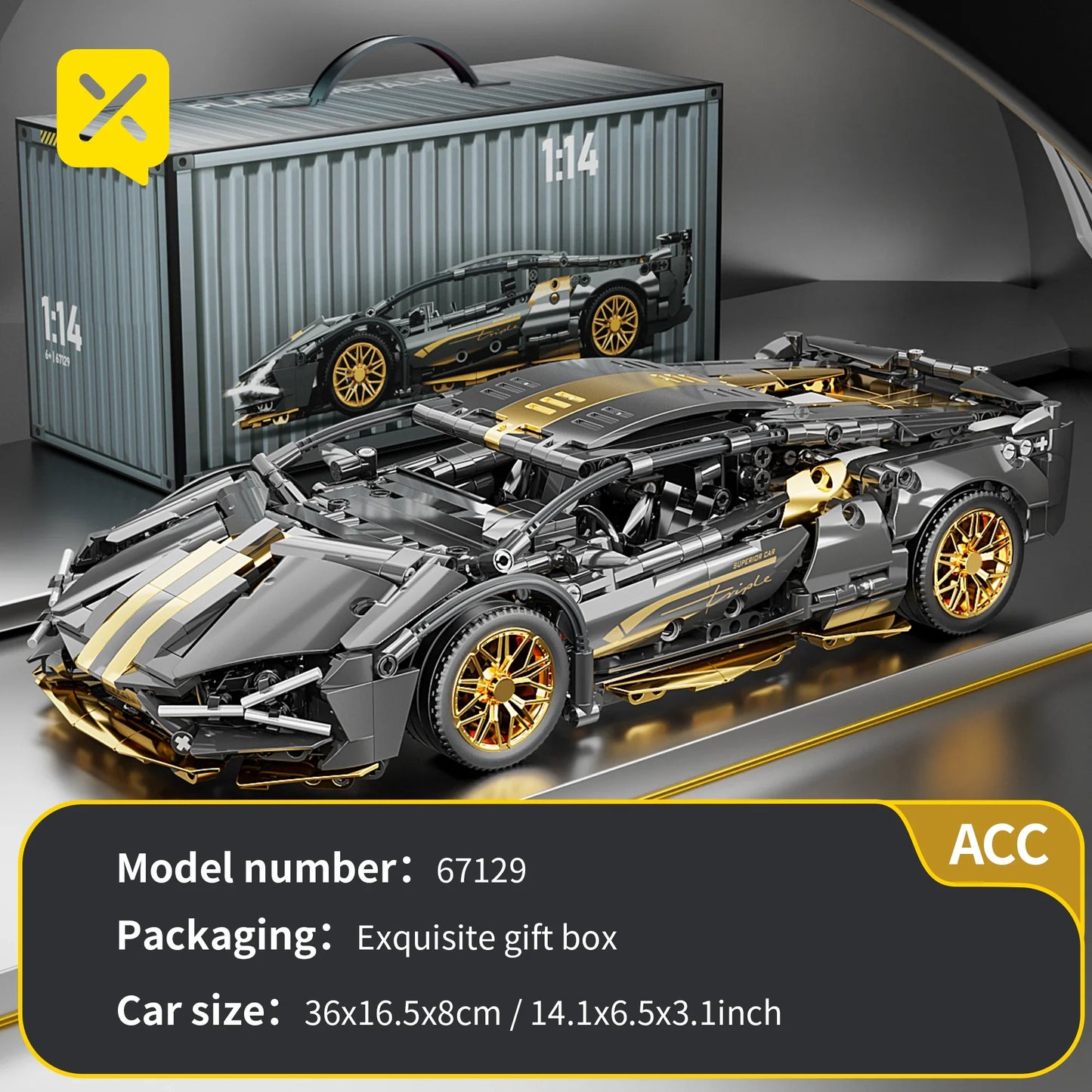 ToylinX 1:14 Supercar Building Block Toy Optional Power Group 14+ Technology Design Christmas Gift for Adults and Kids With Box