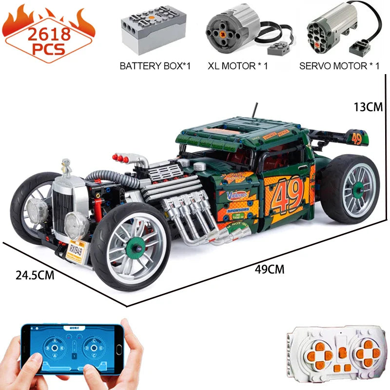 Technical Classic Control Vintage Car Building Blocks APP Control Cyberpunk Vehicle Bricks Model Toys For Kids Birthday Gift MOC