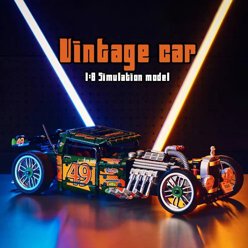 Technical Classic Control Vintage Car Building Blocks APP Control Cyberpunk Vehicle Bricks Model Toys For Kids Birthday Gift MOC